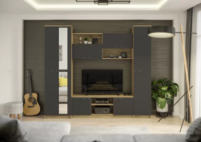 Гостиная Герда Дуб крафт серый/Антрацит в Междуреченском - mezhdurechenskij.mebel-tymen.ru | фото