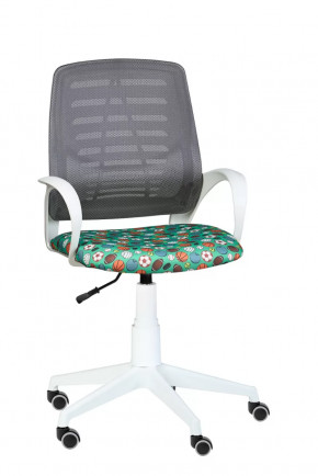 Кресло Ирис WHITE сетка W-02 (серая)/ ткань Т58 (мячики на зеленом) (подлокот.084) белая крестовина в Междуреченском - mezhdurechenskij.mebel-tymen.ru | фото