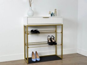 Обувница Вельвет белое дерево/белый матовый/золото в Междуреченском - mezhdurechenskij.mebel-tymen.ru | фото