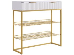 Обувница Классная 1 белое дерево/белый матовый/золото в Междуреченском - mezhdurechenskij.mebel-tymen.ru | фото