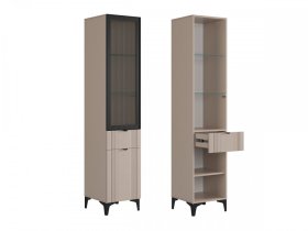 Шкаф однодверный (со стеклом) Рич кашемир/фрапучино матовый/черный в Междуреченском - mezhdurechenskij.mebel-tymen.ru | фото