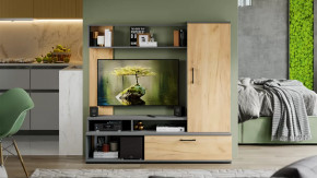 Стенка «Сиена» Графит Серый, Дуб Крафт золотой в Междуреченском - mezhdurechenskij.mebel-tymen.ru | фото