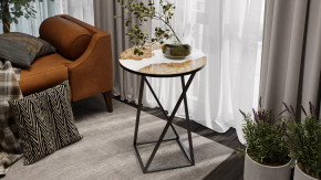 Стол журнальный ДП 1-03-05 исп. 2 Черный, Стекло с рисунком Слэб белый в Междуреченском - mezhdurechenskij.mebel-tymen.ru | фото